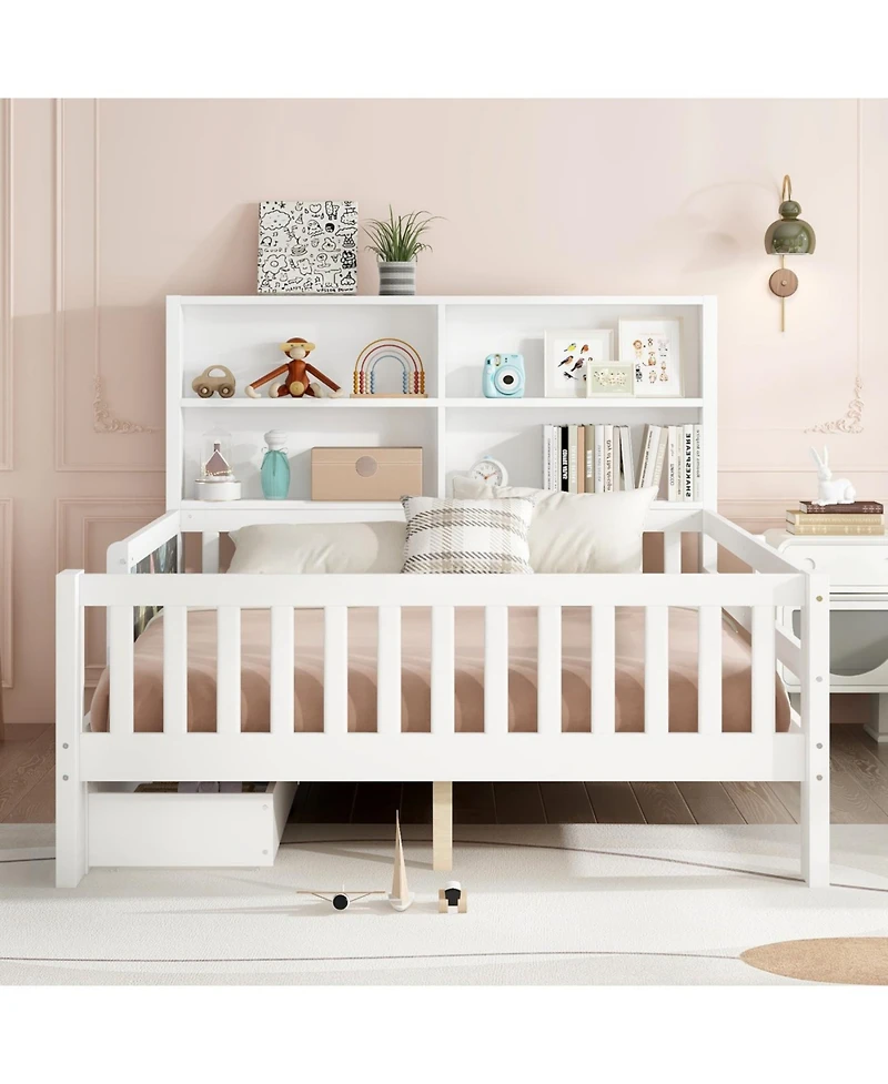 Streamdale Furniture Full Platform Bed with Chalkboard, Storage, Shelves