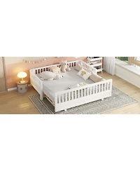 Streamdale Twin Size Platform Bed with Guardrails, Solid Wood, Convertible to Double Twin, White