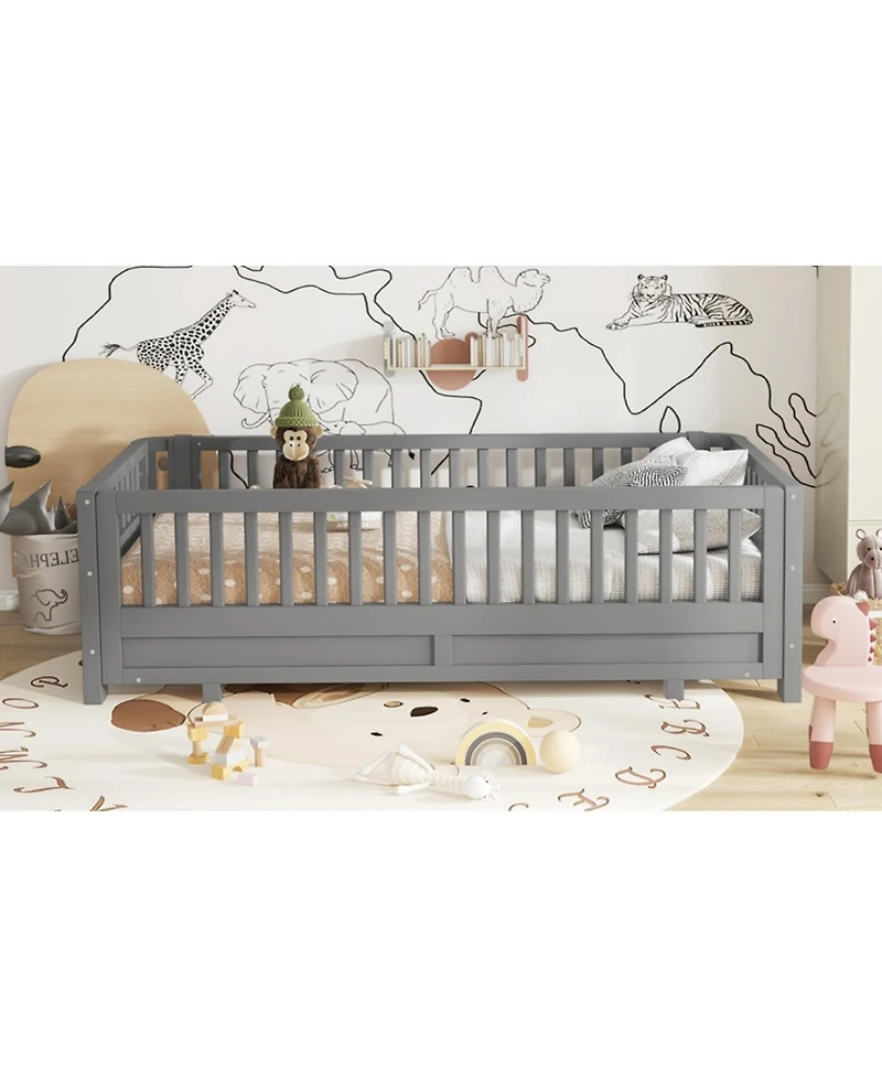 Streamdale Furniture Twin Xl Solid Wood Platform Bed with Guardrails, Converts to Queen