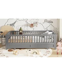 Streamdale Furniture Twin Xl Solid Wood Platform Bed with Guardrails, Converts to Queen