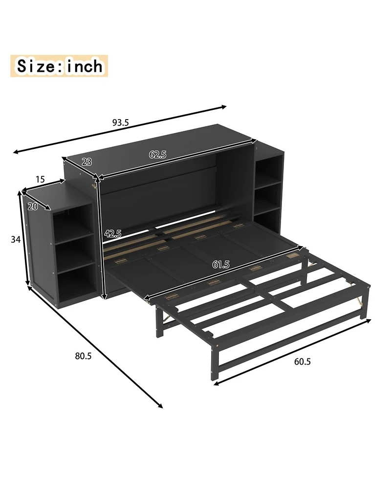 Streamdale Furniture Queen size Murphy bed with storage drawers and shelves