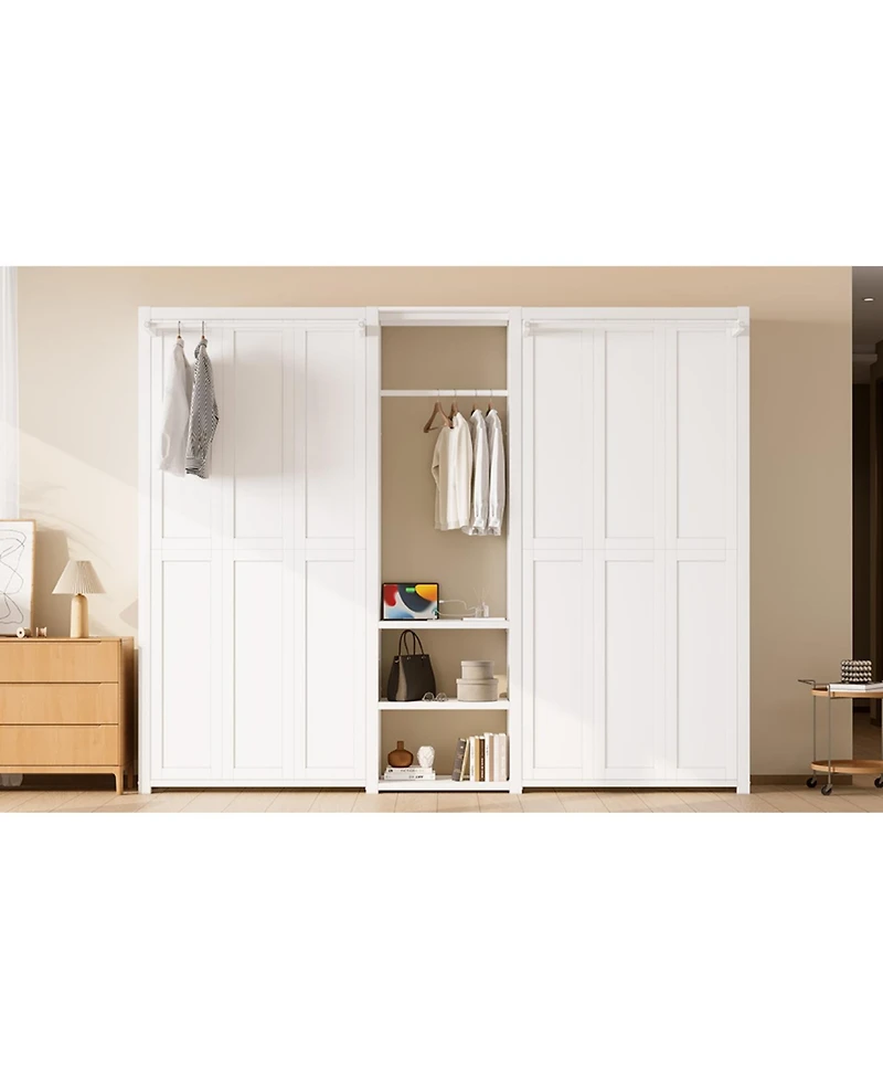 Streamdale Furniture Twin Murphy Bed with Wardrobe, Shelves & Power Outlets, White