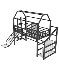 Streamdale Furniture Streamdale Twin Loft Bed with Slide, Stairs, Storage & House Roof - Black