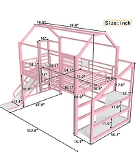 Streamdale Furniture Full House Loft Bed with Slide, Stairs, Storage, Pink
