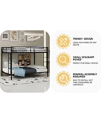 Streamdale Furniture Multi-Functional Square Tube Iron Bunk Bed, Full-Size Upper/Lower, Robust Metal Frame