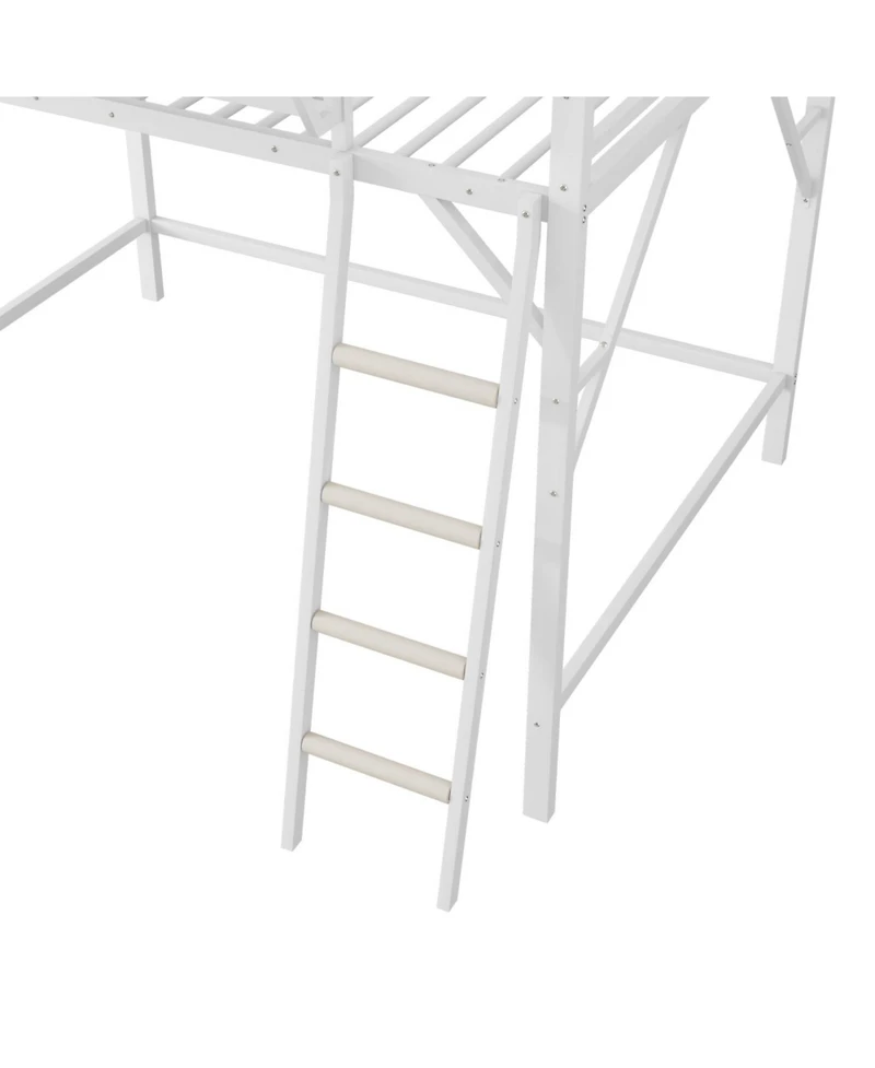 Streamdale Furniture Queen Size Loft Bed with Ladder and Storage Shelves, White