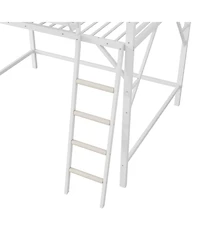 Streamdale Furniture Queen Size Loft Bed with Ladder and Storage Shelves, White