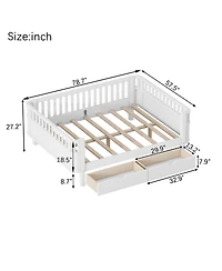 Streamdale Furniture Full Size Wood Platform Bed with Rails, White (Patented Design)