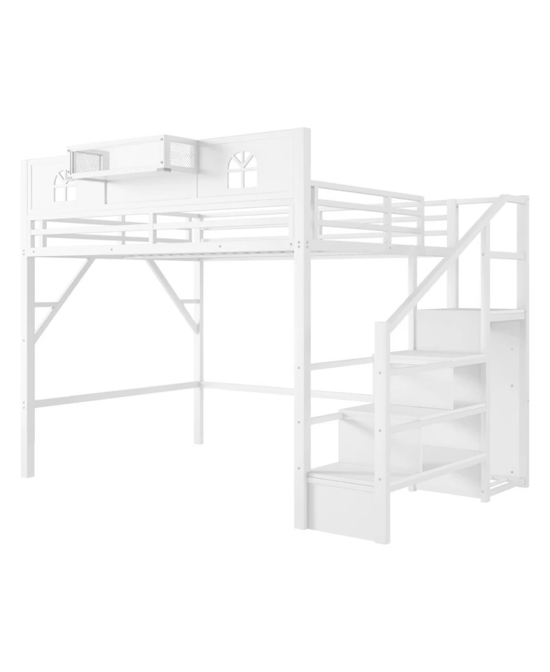 Streamdale Furniture Queen Loft Bed with Stairs and Wardrobe