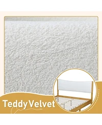 Streamdale Queen Size Solid Rubber Wood Bed with Boucle Headboard, Beech White