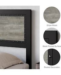 gaomon Bed Frame with Four Storage Drawers and Charging Station, Riveted Headboard Platform Metal Slat Frame, No Box Spring Required