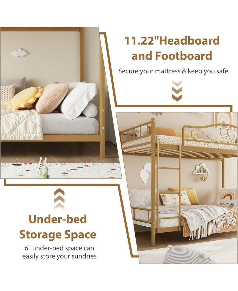 gaomon Twin Over Twin Metal Bunk Bed with Ladder and Full-Length Guardrails, Heavy Duty Space-Saving Bunk Bed Frame