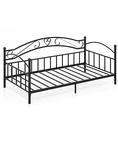 Gymax Twin Size Metal Daybed Frame w/ Headboard Heavy-Duty Metal Slats Support