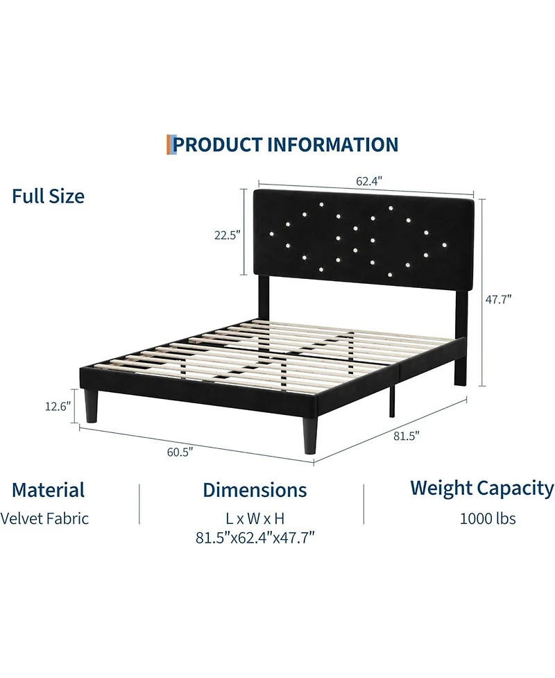 gaomon Queen Size Upholstered Platform Bed with Button Tufted Headboard, Under Bed Storage, Sturdy Wood Slats, Black