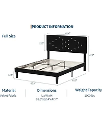 gaomon Queen Size Upholstered Platform Bed with Button Tufted Headboard, Under Bed Storage, Sturdy Wood Slats, Black