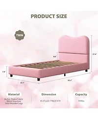 gaomon Twin Size Pink Velvet Upholstered Kids Bed Frame with Headboard, Low Profile, Cozy, Sturdy Wood Slats, Easy Assembly