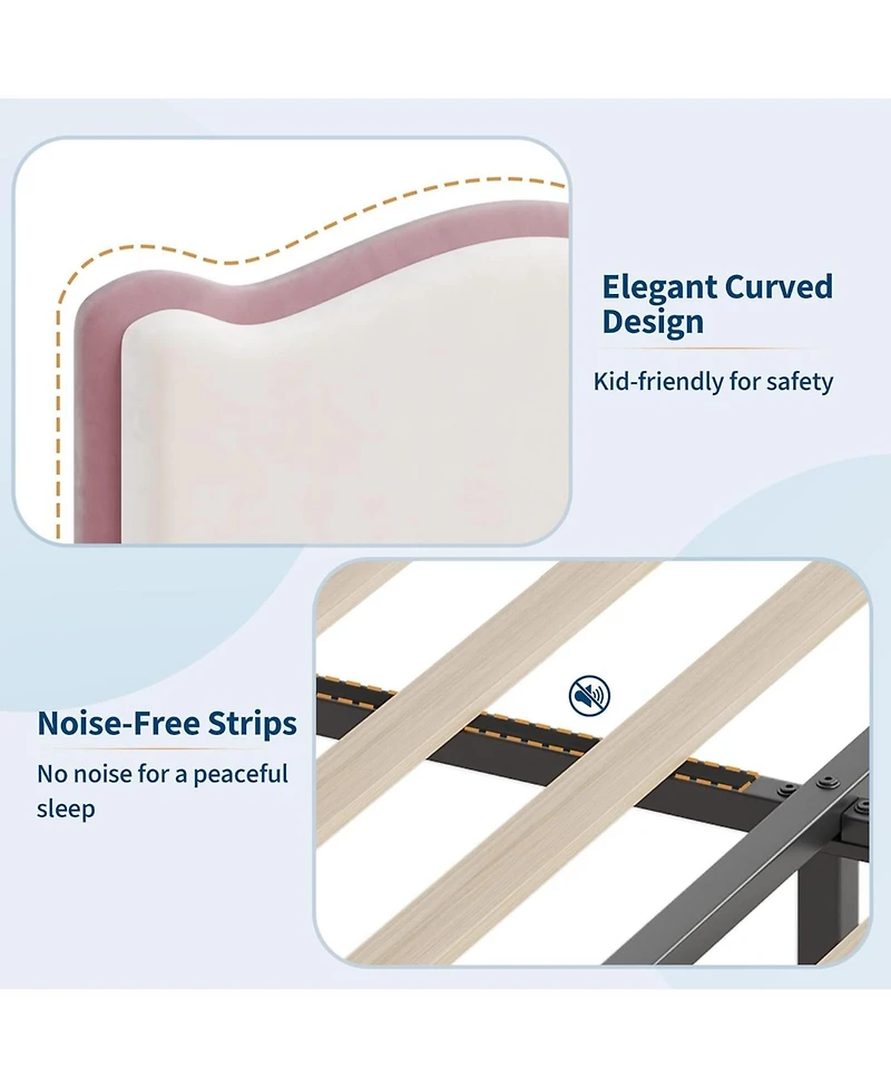 gaomon Twin Size Upholstered Bed Frame with 2 Drawers, Double Wavy Headboard, Princess Platform