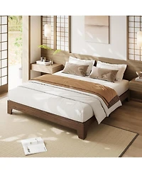gaomon King Platform Bed Frame with Underbed Storage 10.24" Clearance Wood & Metal Slats No Headboard Walnut