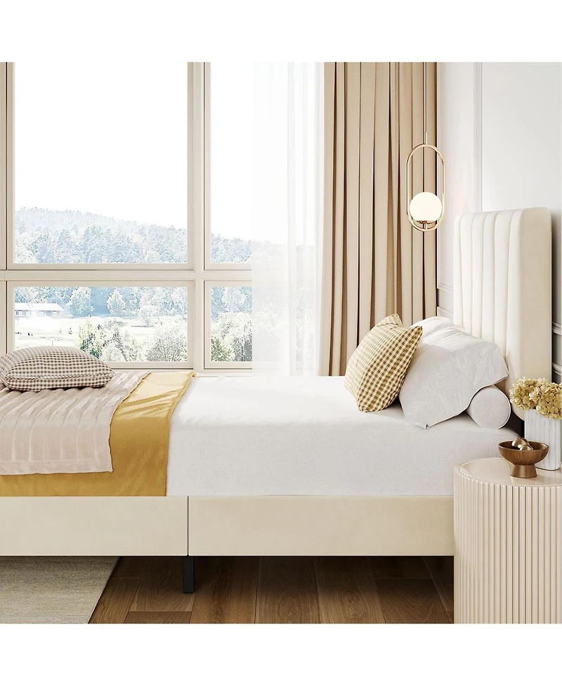 gaomon Full Velvet Upholstered Bed Frame with Adjustable Headboard Sturdy Metal Slats No Box Spring Noise Free Easy Assembly Beige