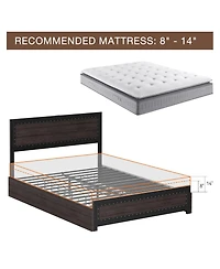 Gaomon Full Bed Frame with Headboard Industrial Platform Charging Station 4 Storage Drawers Metal Slats Dark Grey