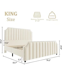 gaomon King Size Velvet Bed Frame 50.2in Headboard Footboard Upholstered Platform Nailhead Trim No Box Spring