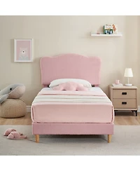 gaomon Twin Bed Frame Upholstered Platform Adjustable Headboard Wooden Slats No Box Spring Needed Pink