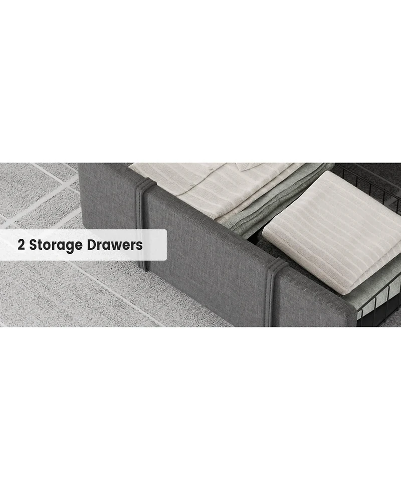 gaomon King Size Upholstered Platform Bed Frame with Storage Drawers and Wooden Slats