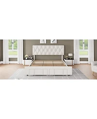 gaomon King Size Upholstered Platform Bed Frame Storage Drawers Wooden Slats No Box Spring Needed Beige