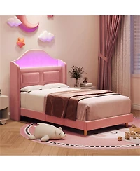 gaomon Velvet Upholstered Led Lights Wingback Headboard & Storage Platform Bed Frame