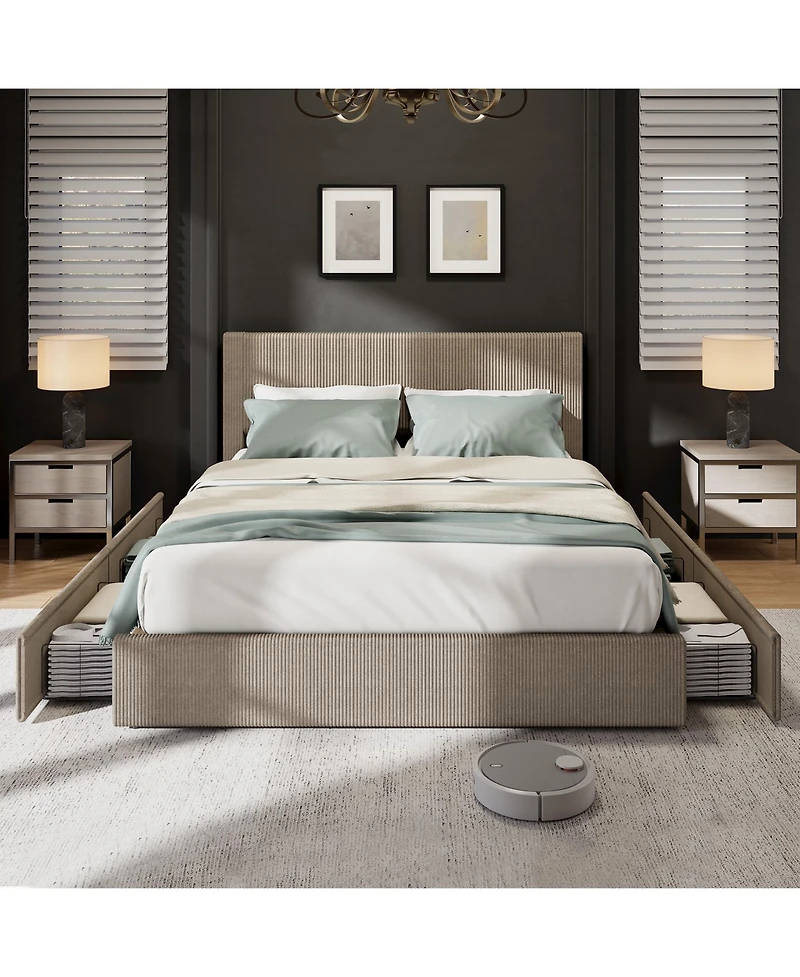 gaomon King Size Bed Frame with 4 Storage Drawers