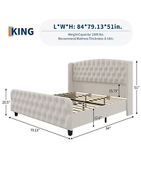 gaomon 51" Tall King Size with Deep Button Tufted Wingback Headboard and Footboard Bed Frame