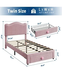 Gaomon Upholstered Twin Bed Frame with Storage Drawer & Scallop Headboard