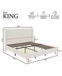 gaomon King Bed Frame, Upholstered Platform Corduroy Bed Frame with Vertical Channel Tufted Wingback Headboard