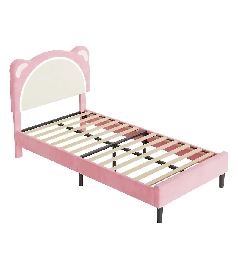 gaomon Twin Xl Kids Bed Frame, Upholstered Platform with Adjustable Headboard & Led,Wooden Slats, No Box Spring, Nursery