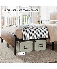 Gaomon Metal Platform Bed Frame with Rustic Wood Headboard, No Box Spring Rustic Brown