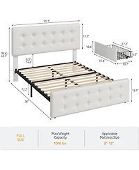 Gaomon Faux Leather with Button-Tufted Headboard, 4 Storage Drawers, Sturdy Wood Slats, No Box Spring Platform Bed