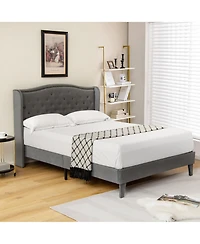 Gymax Queen Upholstered Platform Bed Frame w/ Button Tufted Headboard Noise-free
