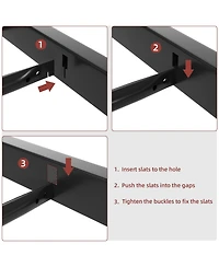 gaomon Faux Leather Platform Bed Frame with Upholstered Headboard - Metal Bed Frame with Steel Slats Support