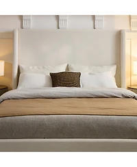 Streamdale Caron Textured Ivory Canvas Chenille Wingback Bed - Queen, Easy Assembly