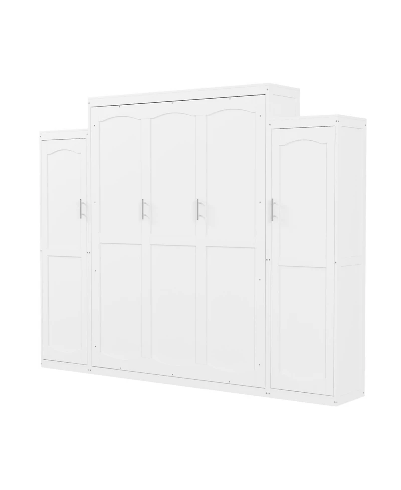 Streamdale Furniture Queen Size Murphy Bed with 2 Wardrobes & Storage Shelf, White