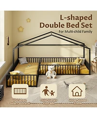 Streamdale Furniture Streamdale Metal L-Shaped Montessori House Bed Frame for 2 Kids, Black