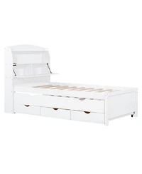 Streamdale Twin Wooden Led Platform Bed with Trundle, Storage Headboard & Drawers, White