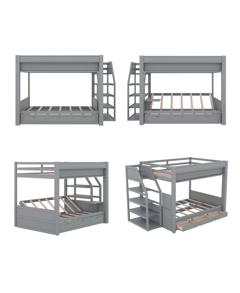 Streamdale Furniture Streamdale Wood Convertible Bunk Bed w/ Storage Stairs & 3 Drawers, Gray