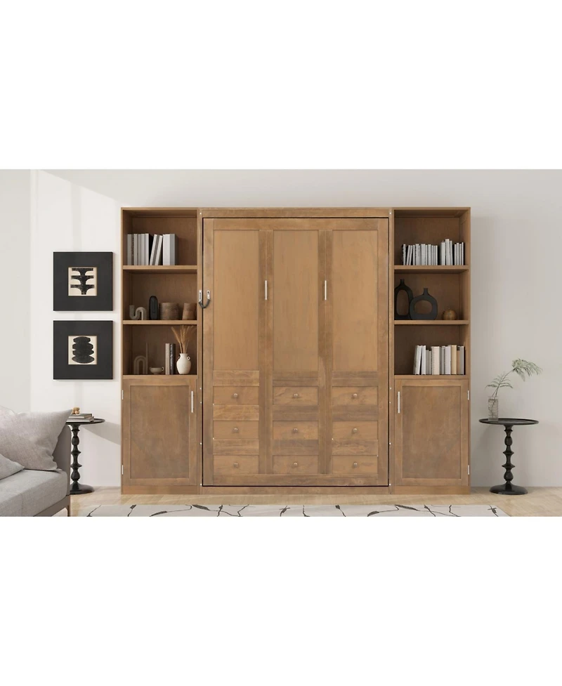 Streamdale Furniture Queen size wooden Murphy Bed with Storage Shelves & Cabinets