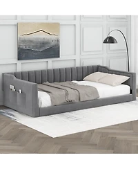 Streamdale Furniture Streamdale Twin Xl Size Upholstery Daybed and Side Storage pocket,Gray