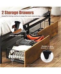 Streamdale Queen-Size Upholstered Platform Bed Frame with Storage, Usb Ports, Headboard, Brown