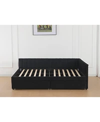 Streamdale Furniture Upholstered Daybed with Storage Drawers & L-Shaped Headboard