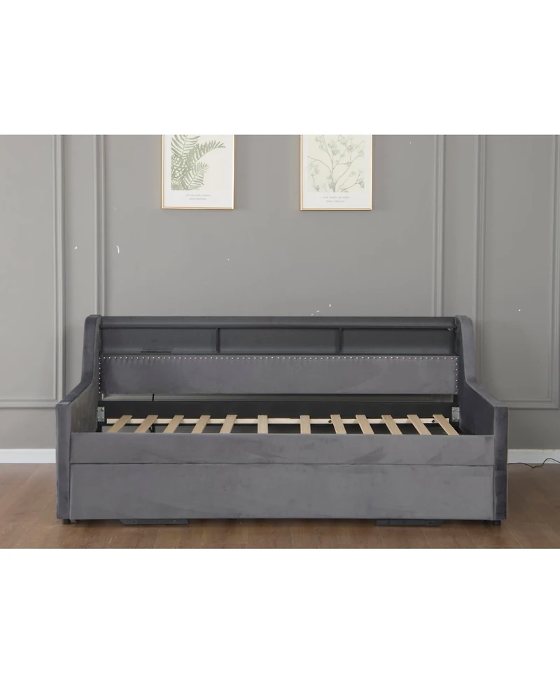 Streamdale Furniture Streamdale Twin Size Upholstered Daybed with Led & Charging Station