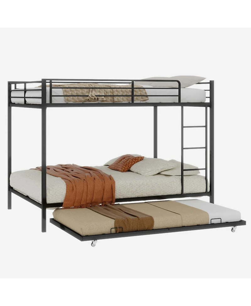 Streamdale Furniture Durable Square Tube Iron Bunk Bed with Safety Rails - Queen Size