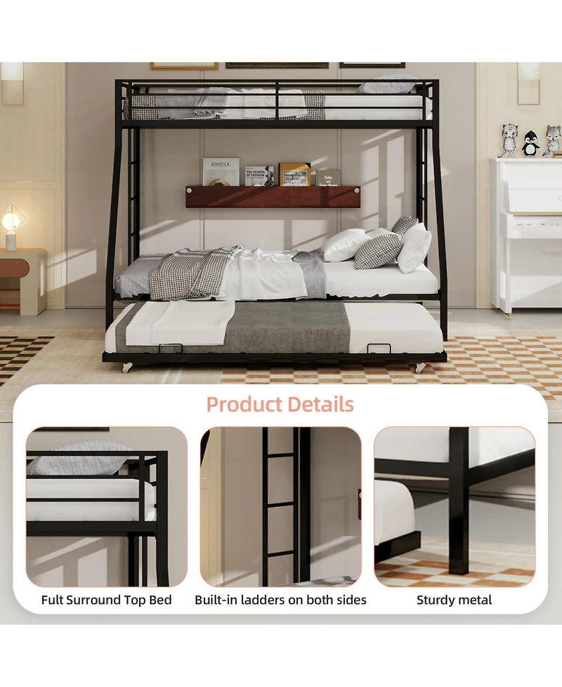 Streamdale Furniture High-Stability Queen Bunk Bed with Ladder & Trundle - Black (153cm x 203cm